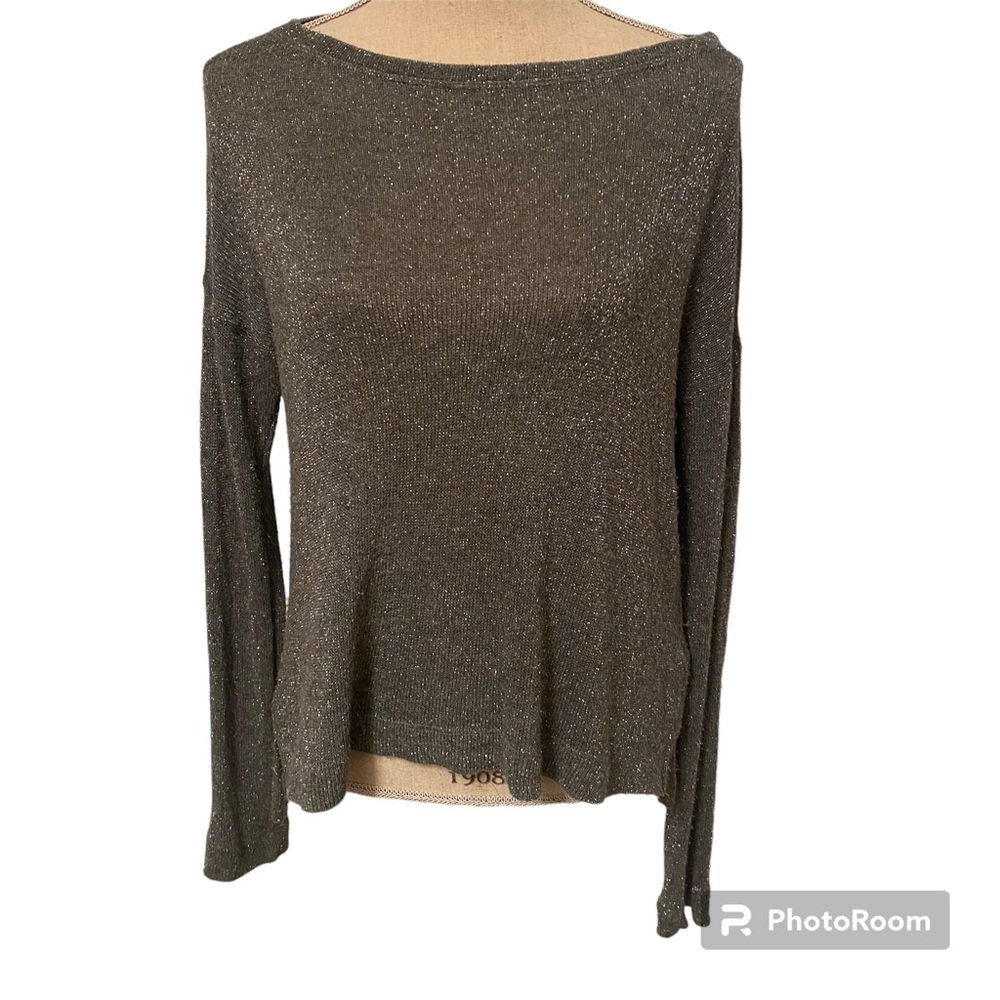 C&C CALIFORNIA TOP LONG SLEEVE TEE SILVER METALLIC BOAT NECK BATEAU SIZE S